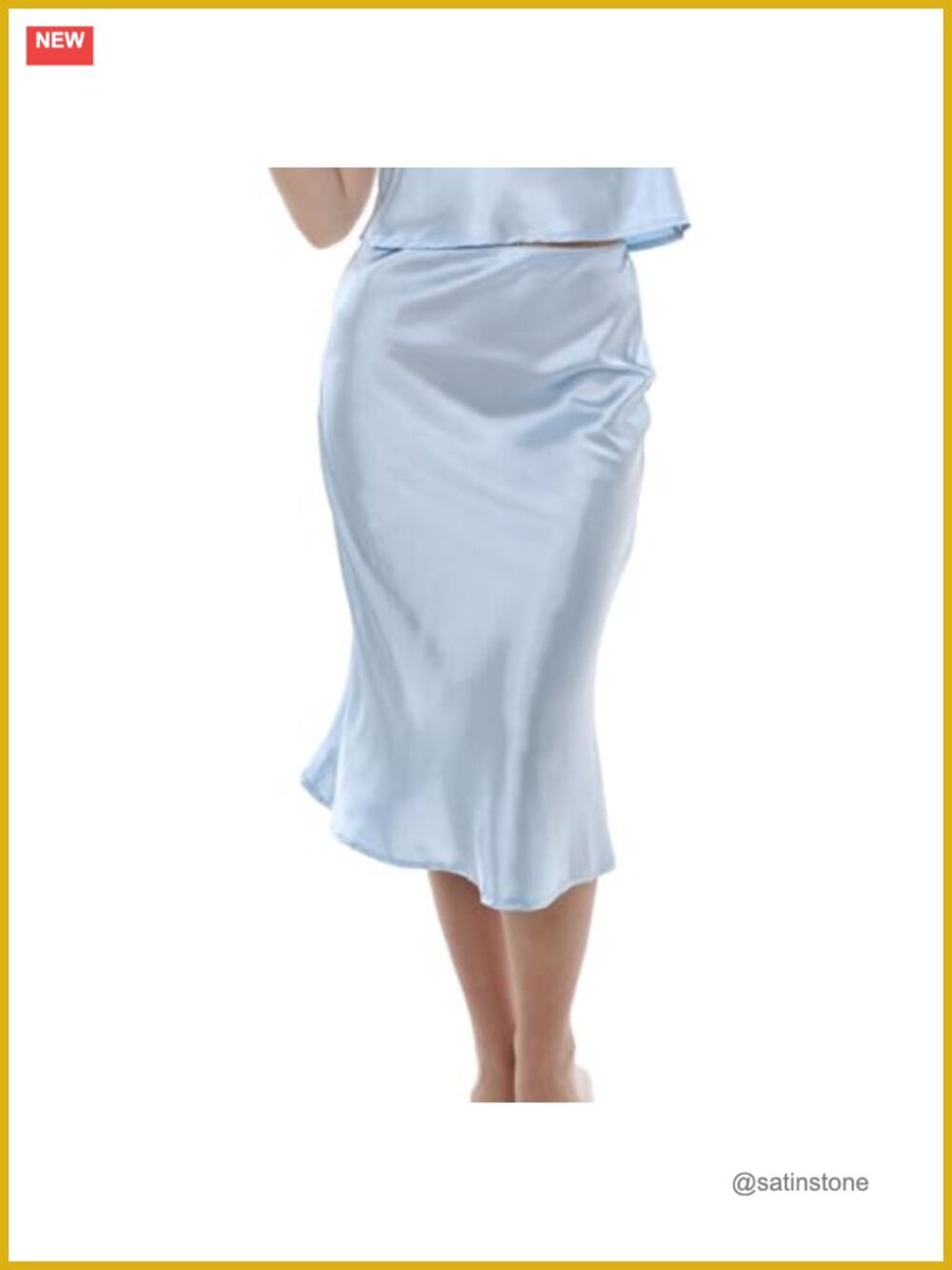 Satin High Waist A-Line Midi Skirt with Lace Trim